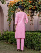 Soft Pink Round Neck Pigment Print Straight 3 Piece Kurta Set with Dupatta