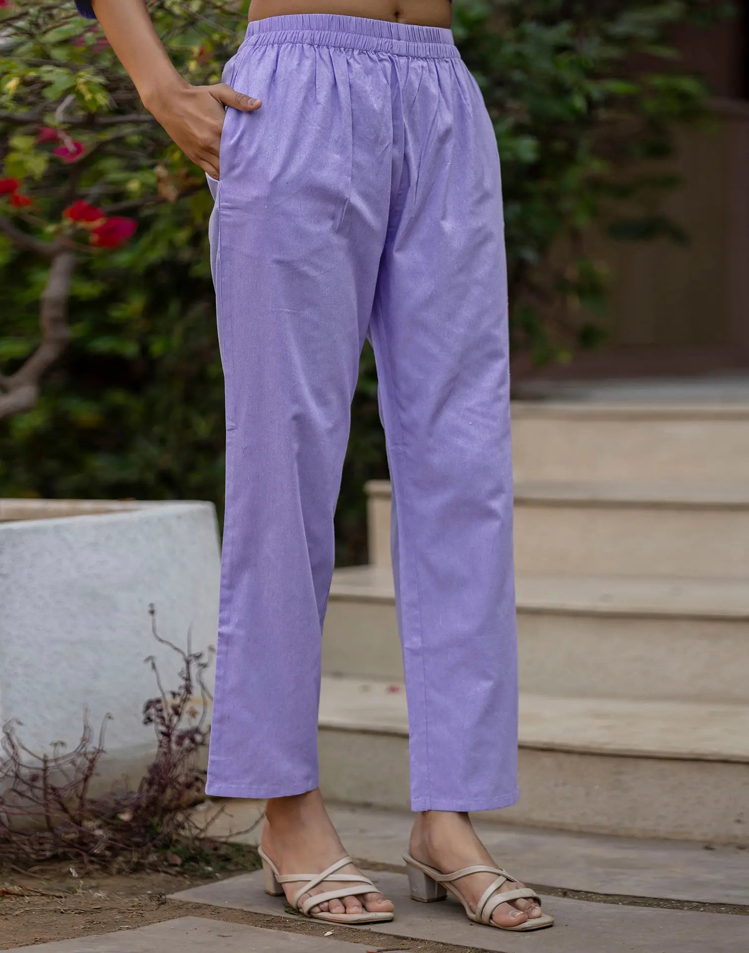 Pastel Purple Round Neck Pigment Print Straight 3 Piece Kurta Set with Dupatta
