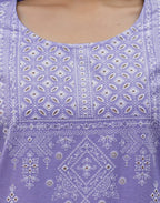 Pastel Purple Round Neck Pigment Print Straight 3 Piece Kurta Set with Dupatta
