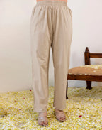 Sand Beige Round Neck Pigment Print Straight 3 Piece Kurta Set with Dupatta