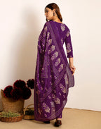 Skylee Cotton Printed Straight 3 Piece Kurta Set For Woman
