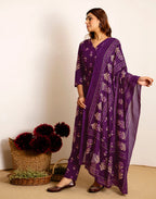 Skylee Cotton Printed Straight 3 Piece Kurta Set For Woman