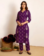 Skylee Cotton Printed Straight 3 Piece Kurta Set For Woman