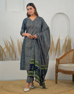 Skylee Cotton Printed Straight 3 Piece Kurta Set For Woman