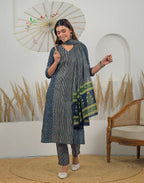 Skylee Cotton Printed Straight 3 Piece Kurta Set For Woman