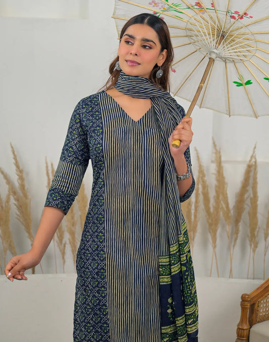 Cotton Printed Straight 3 Piece Kurta Set
