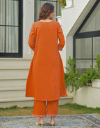 Skylee Cotton Embroidered Straight 3 Piece Kurta Set For Woman