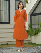 Skylee Cotton Embroidered Straight 3 Piece Kurta Set For Woman