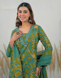 Skylee Cotton Floral Print Straight 3 Piece Kurta Set For Woman
