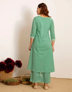 Skylee Cotton Embroidered Straight 3 Piece Kurta Set For Woman