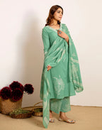 Skylee Cotton Embroidered Straight 3 Piece Kurta Set For Woman