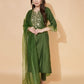 Silk Blend Embroidered Straight Kurta with Pant & Dupatta