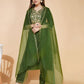 Silk Blend Embroidered Straight Kurta with Pant & Dupatta