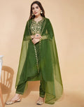 Poly Chinnon Embroidered Straight 3 Piece Kurta Set