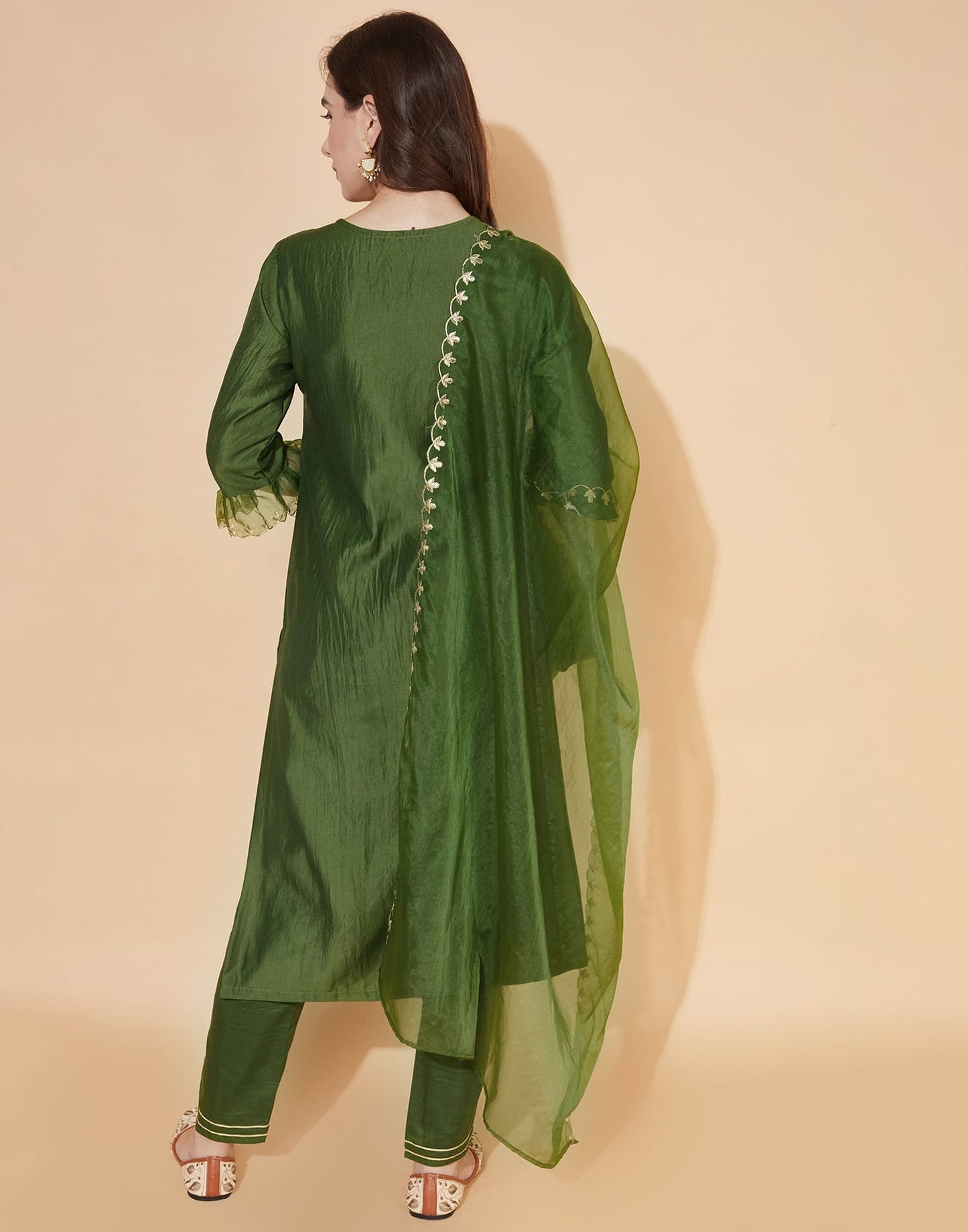 Silk Blend Embroidered Straight Kurta with Pant & Dupatta