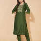 Silk Blend Embroidered Straight Kurta with Pant & Dupatta