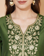 Poly Chinnon Embroidered Straight 3 Piece Kurta Set