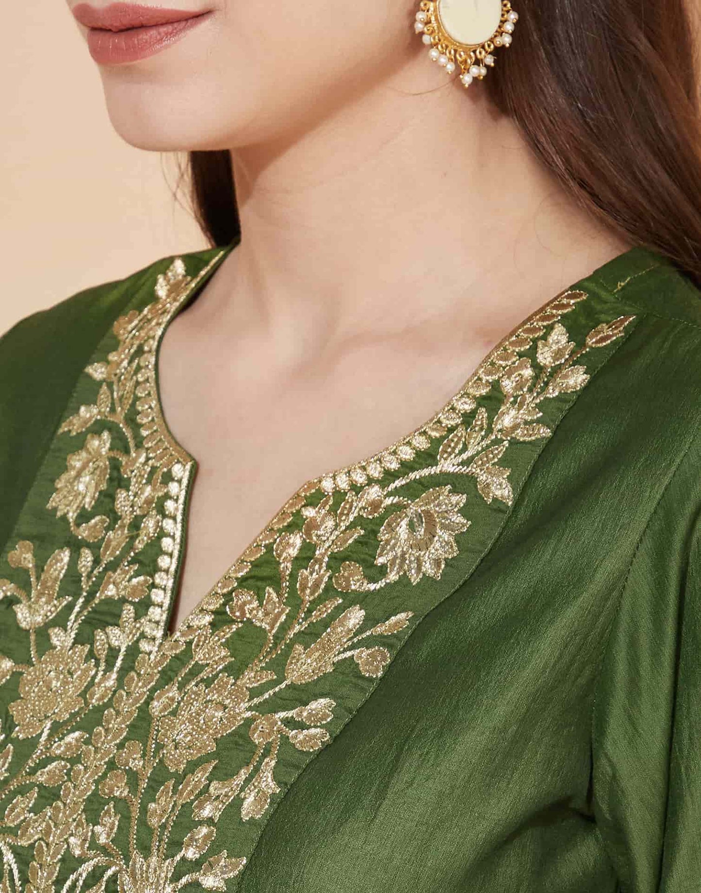 Silk Blend Embroidered Straight Kurta with Pant & Dupatta