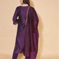 Wine Silk Plain V Neck 3/4 Sleeve Straight Kurta Set With Pant & Dupatta