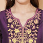 Wine Silk Plain V Neck 3/4 Sleeve Straight Kurta Set With Pant & Dupatta