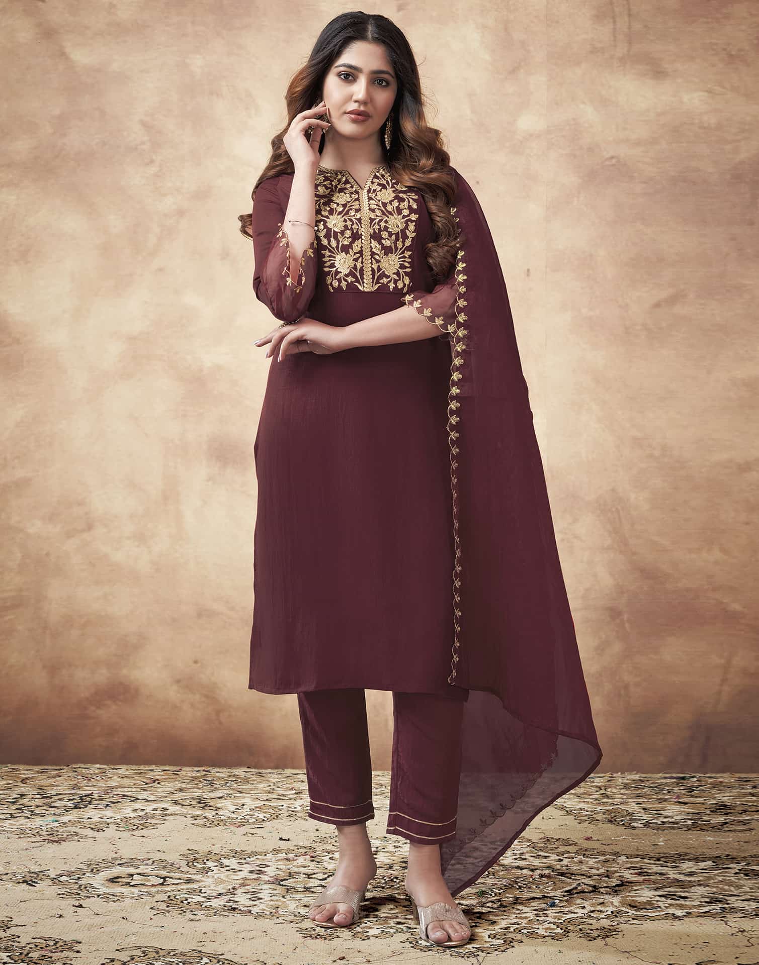 Maroon Affordable Festive Kurta Set for Women
