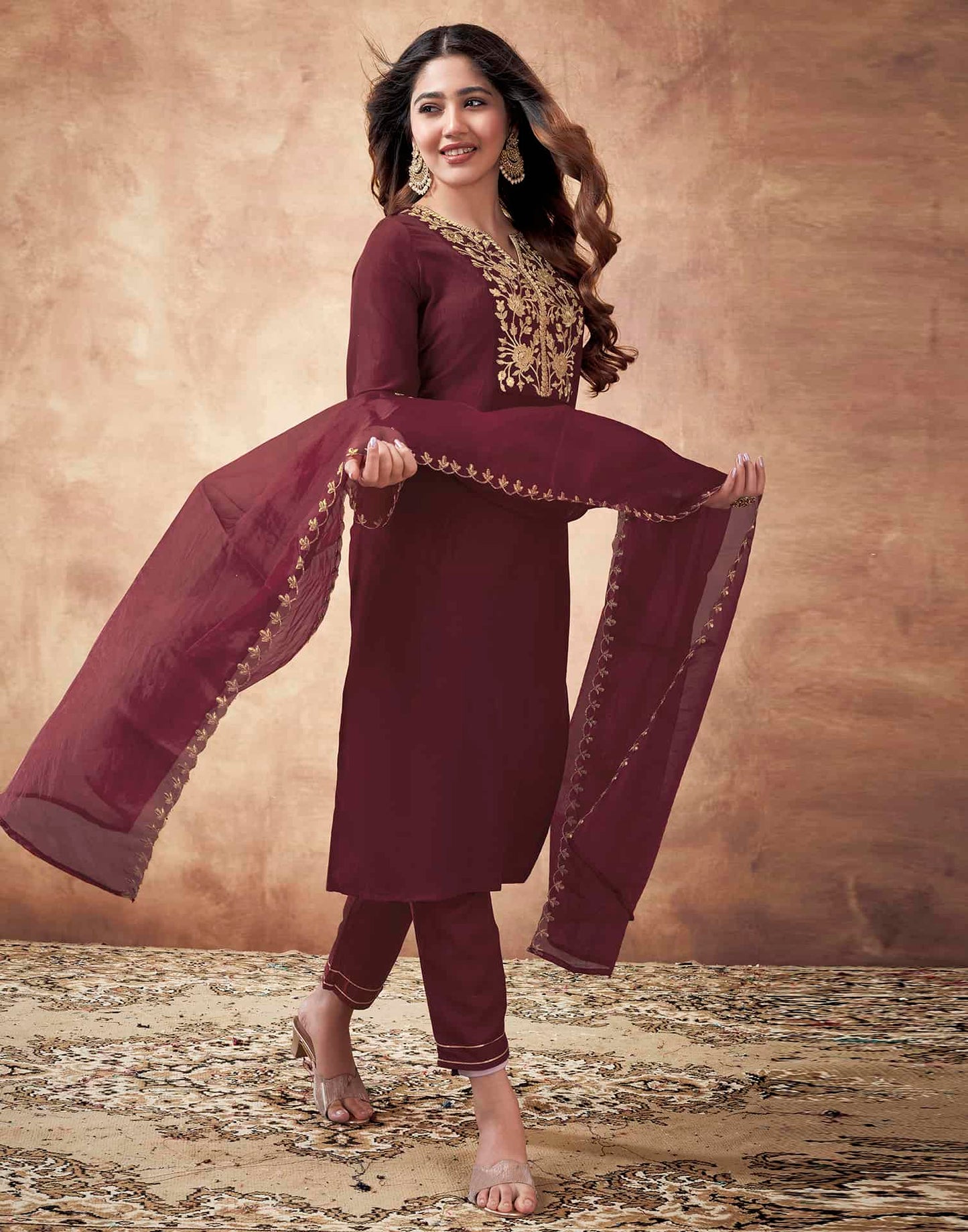 Maroon Affordable Festive Kurta Set for Women