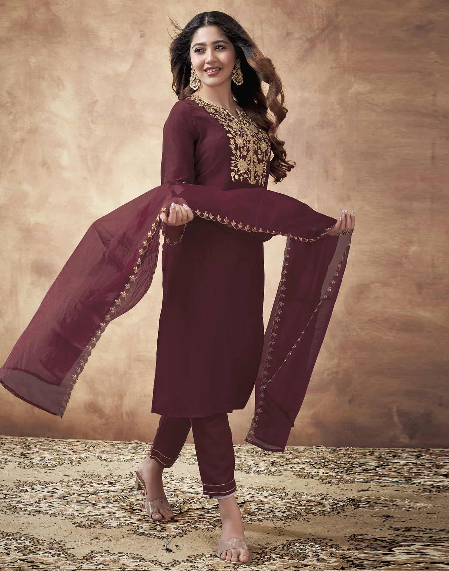 Maroon Affordable Festive Kurta Set for Women