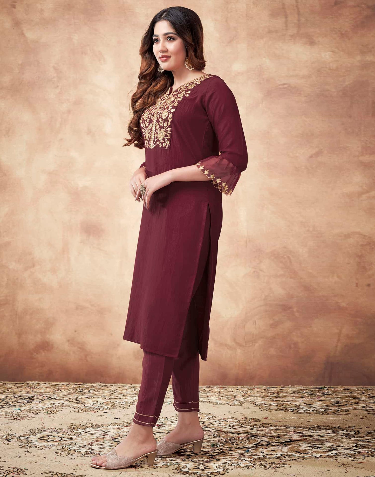 Maroon Affordable Festive Kurta Set for Women