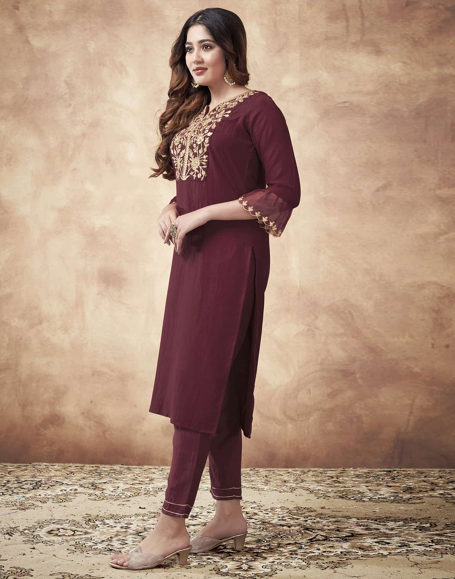 Maroon Affordable Festive Kurta Set for Women