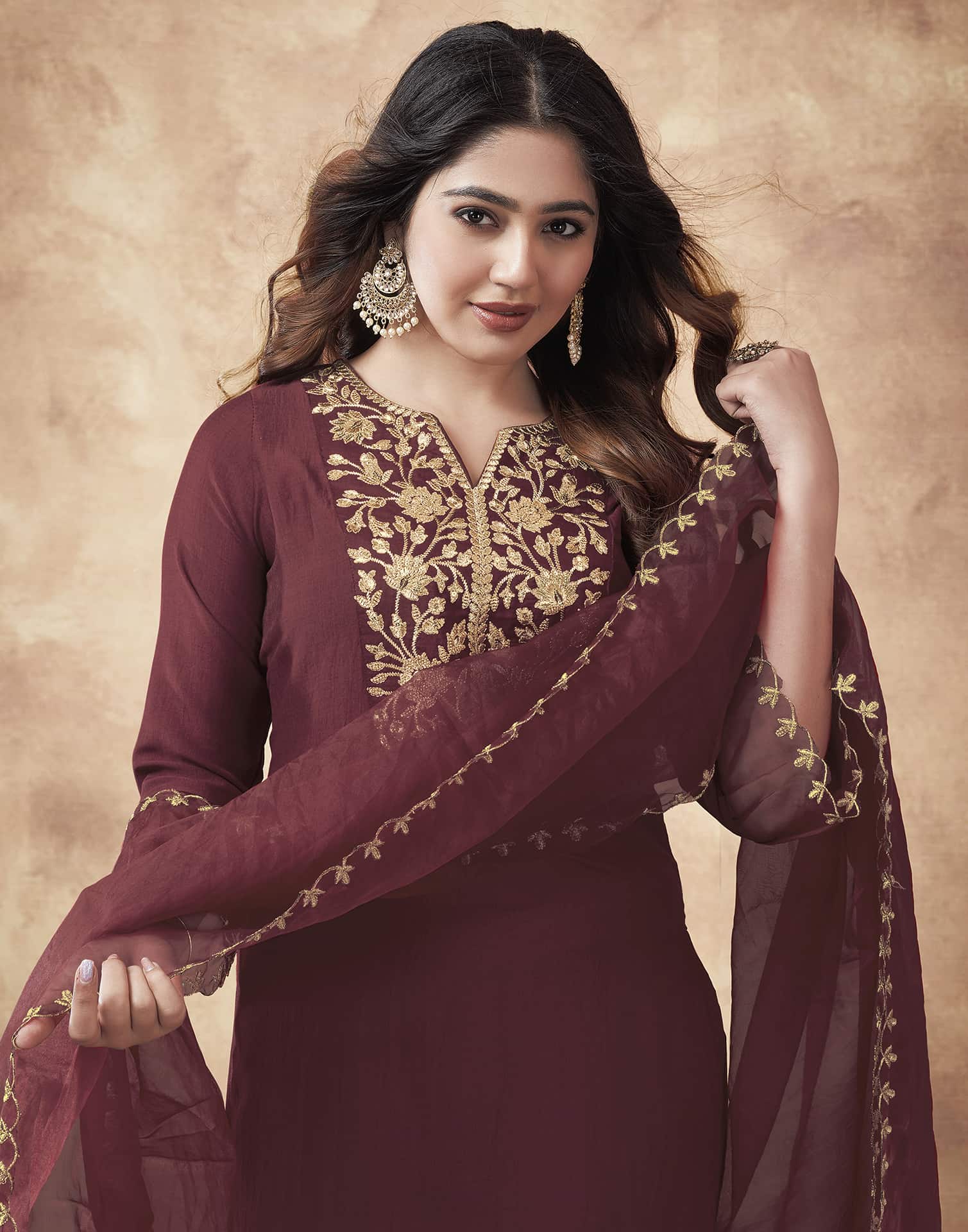 Maroon Affordable Festive Kurta Set for Women