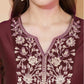 Maroon Silk Plain V Neck 3/4 Sleeve Straight Kurta Set With Pant & Dupatta