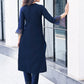 Navy Blue Silk Plain V Neck 3/4 Sleeve Straight Kurta Set With Pant & Dupatta