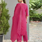Dark Hot Pink Silk Plain V Neck 3/4 Sleeve Straight Kurta Set With Pant & Dupatta