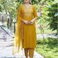 Yellow Silk Plain V Neck 3/4 Sleeve Straight Kurta Set With Pant & Dupatta