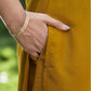 Yellow Silk Plain V Neck 3/4 Sleeve Straight Kurta Set With Pant & Dupatta