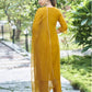 Yellow Silk Plain V Neck 3/4 Sleeve Straight Kurta Set With Pant & Dupatta