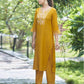 Yellow Silk Plain V Neck 3/4 Sleeve Straight Kurta Set With Pant & Dupatta