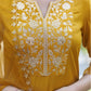 Yellow Silk Plain V Neck 3/4 Sleeve Straight Kurta Set With Pant & Dupatta