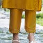 Yellow Silk Plain V Neck 3/4 Sleeve Straight Kurta Set With Pant & Dupatta