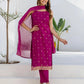 Affordable Ethnic Wear Pink Silk Blend Foil Printed Kurta Set with Embroidery Lace, Pant & Dupatta