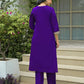 Affordable Purple Silk Embroidered Straight Kurta Set V-Neck Silk Kurti with Pant & Dupatta
