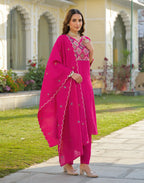 Skylee Silk Embroidered Straight 3 Piece Kurta Set For Woman