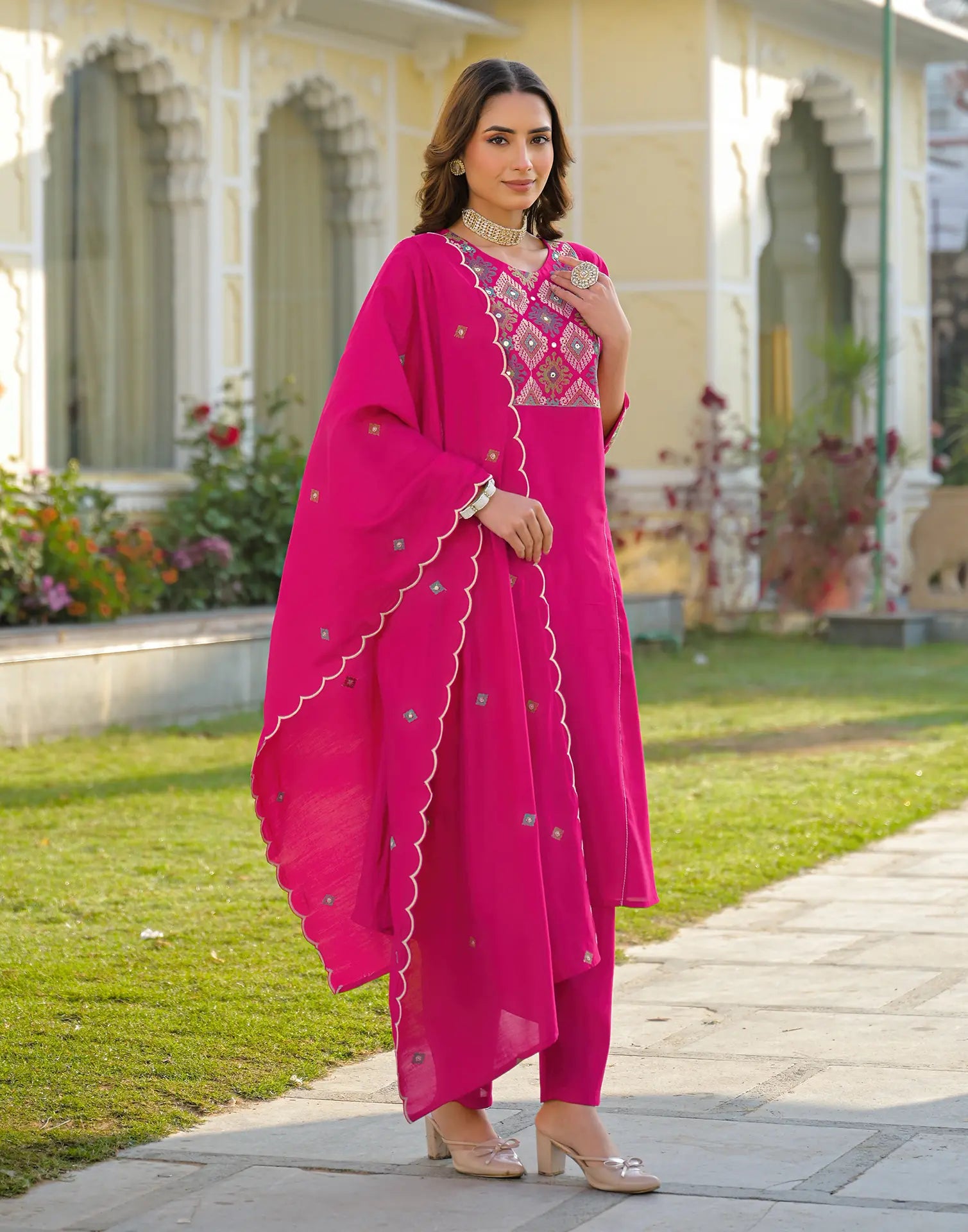Skylee Silk Embroidered Straight 3 Piece Kurta Set For Woman