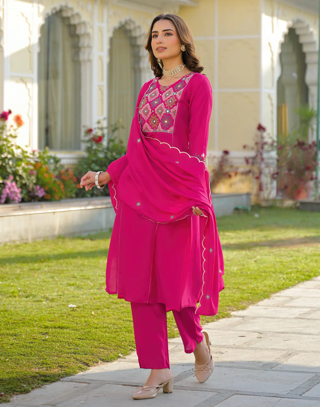 Skylee Silk Embroidered Straight 3 Piece Kurta Set For Woman