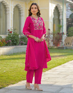 Skylee Silk Embroidered Straight 3 Piece Kurta Set For Woman