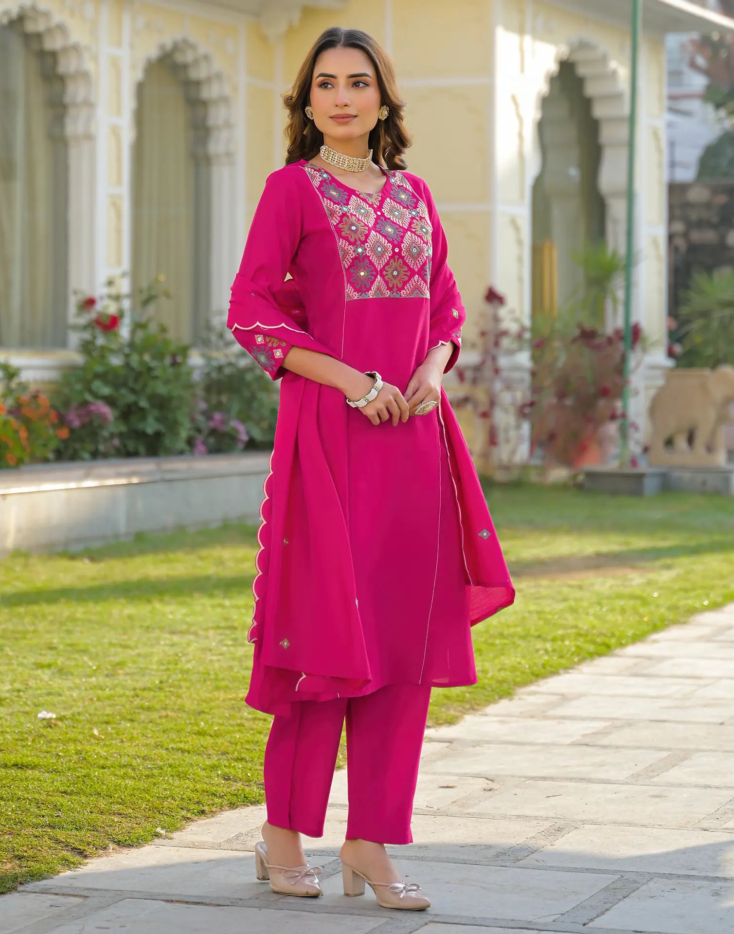 Skylee Silk Embroidered Straight 3 Piece Kurta Set For Woman