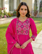 Skylee Silk Embroidered Straight 3 Piece Kurta Set For Woman