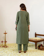 Skylee Silk Blend Embroidered Straight 3 Piece Kurta Set For Woman