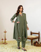 Skylee Silk Blend Embroidered Straight 3 Piece Kurta Set For Woman