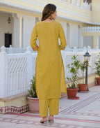 Skylee Cotton Embroidered Straight 3 Piece Kurta Set For Woman